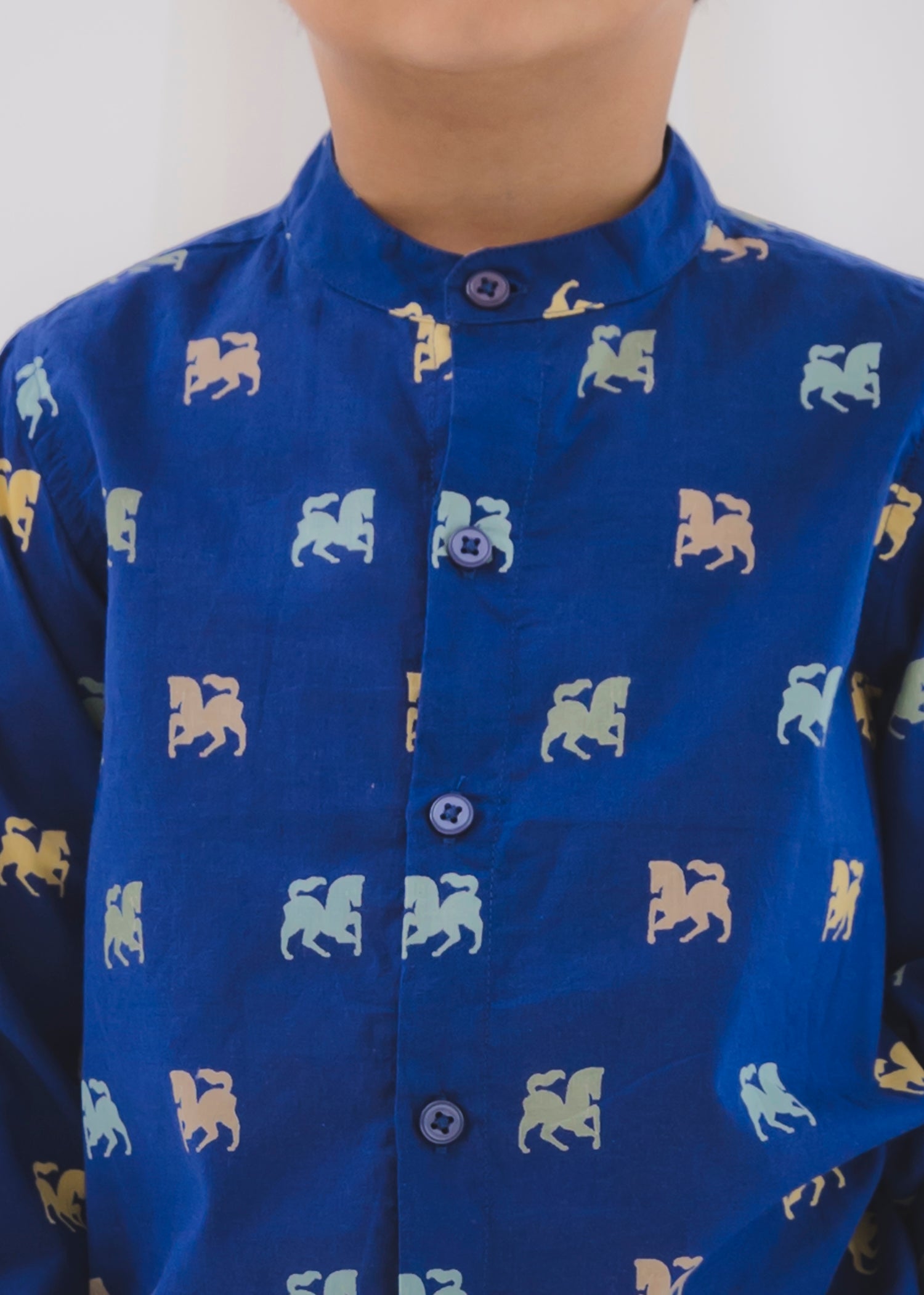 Horse Blue Cotton Full Shirt Boys (6 Months-12 Years)