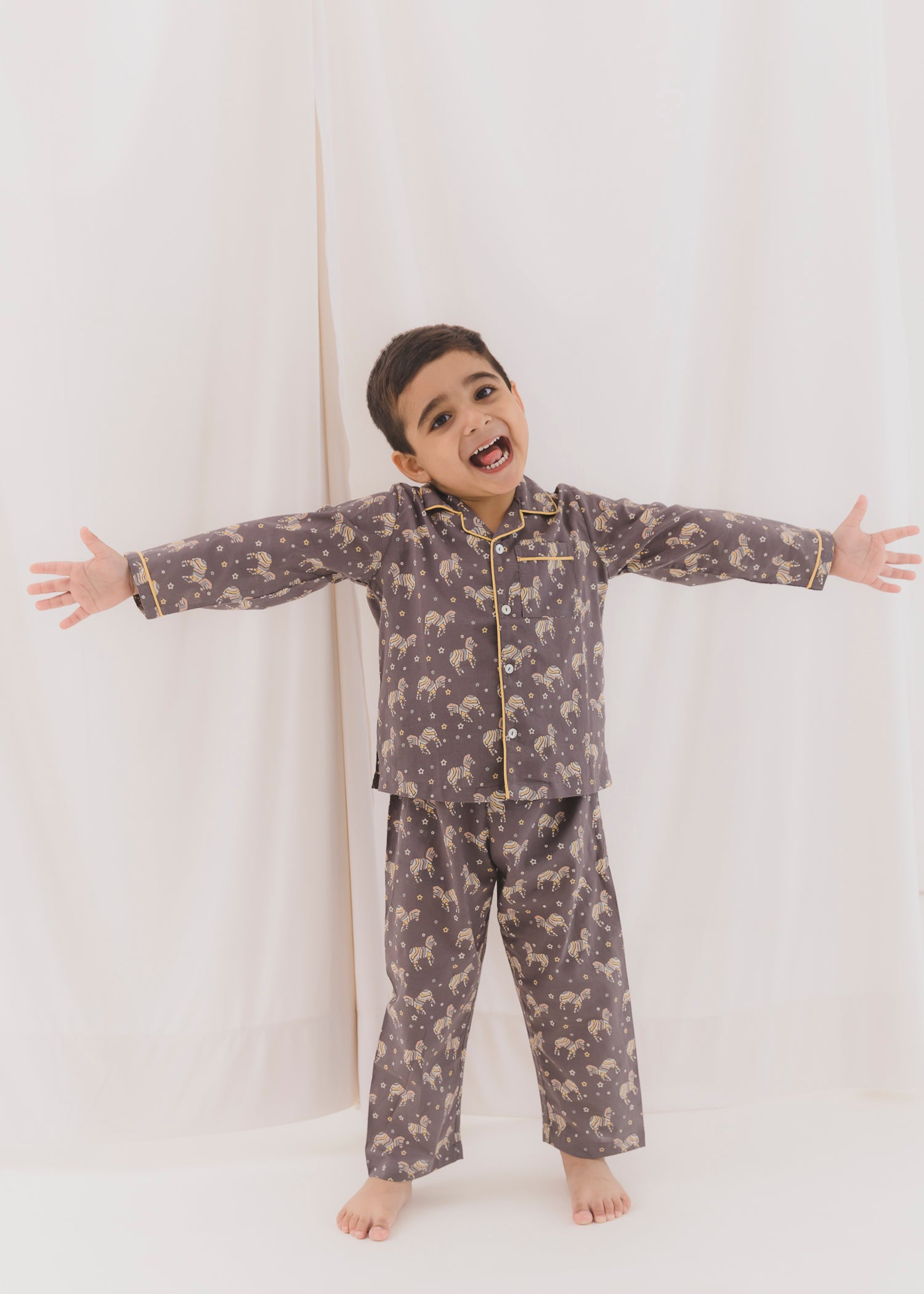 Zeb Grey Full Sleeves Cotton Nightsuit (1-12Yrs)