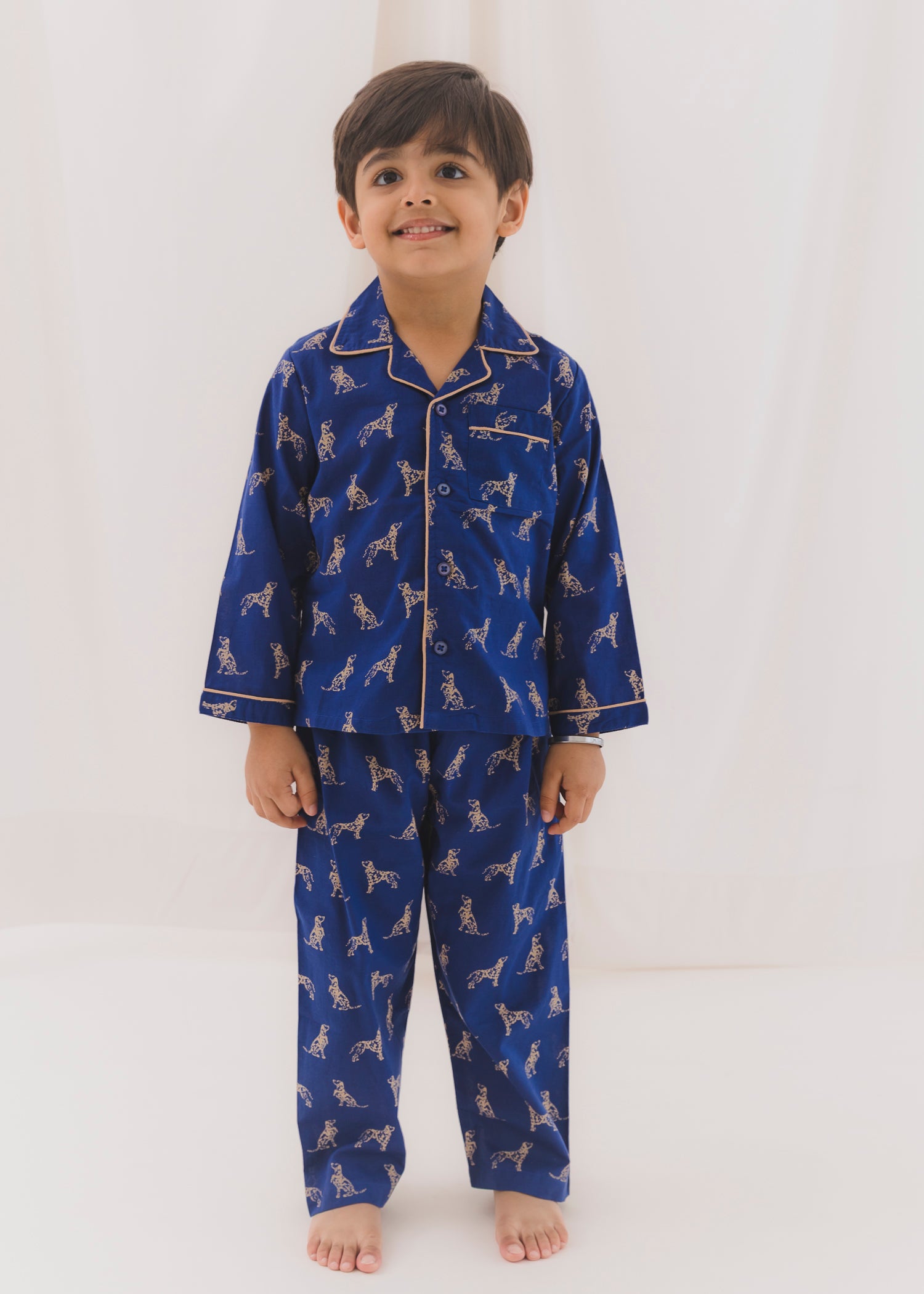Dalmatian Blue Cotton Angrakha Unisex Nightsuit Baby (3-12 months)