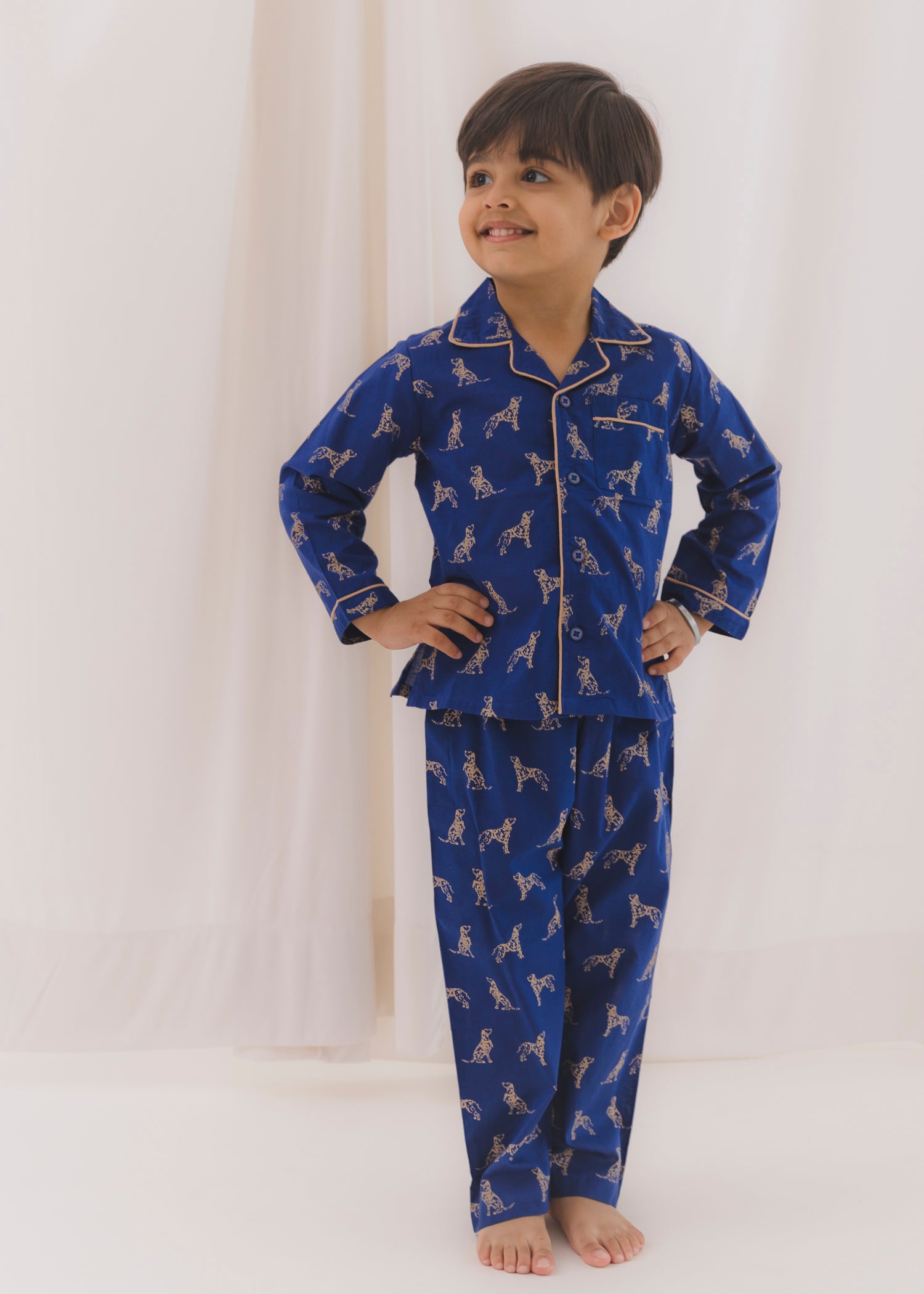Dalmatian Blue Cotton Angrakha Unisex Nightsuit Baby (3-12 months)