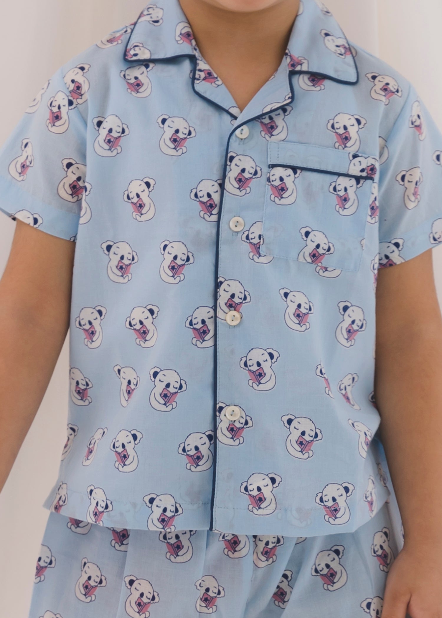 Teddy Sky Blue Cotton Angrakha Unisex Nightsuit Baby (3-12 months)