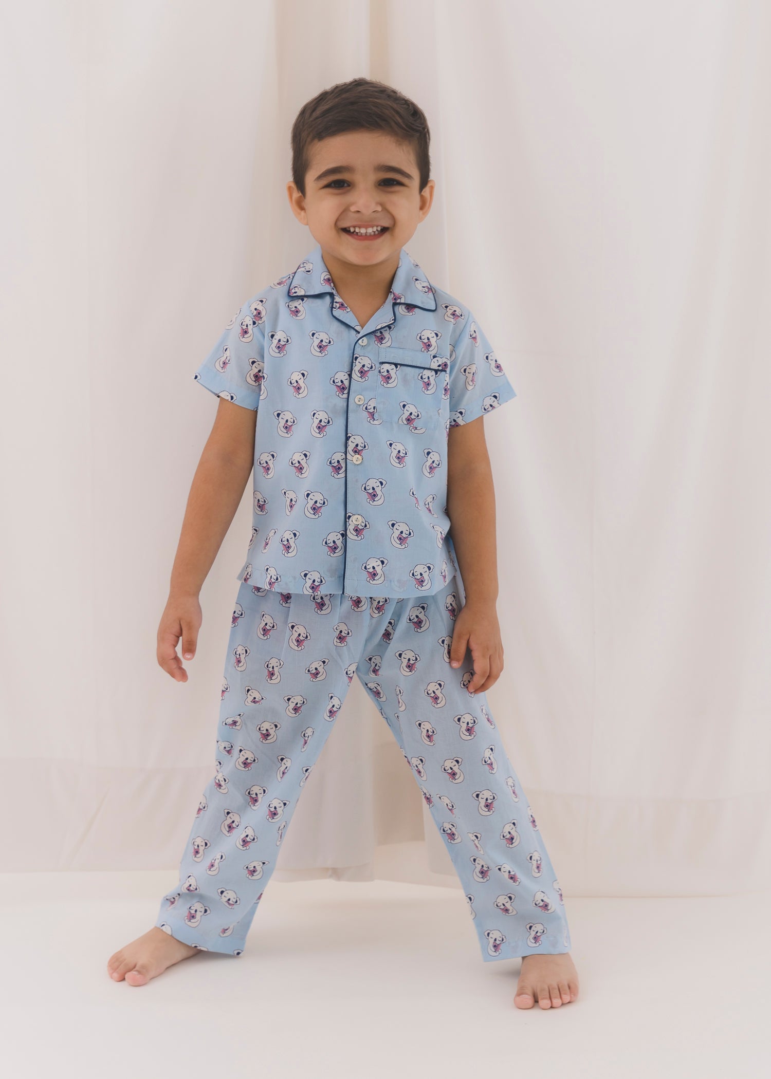 Teddy Blue Half Sleeves Cotton Nightsuit (1-12Yrs)
