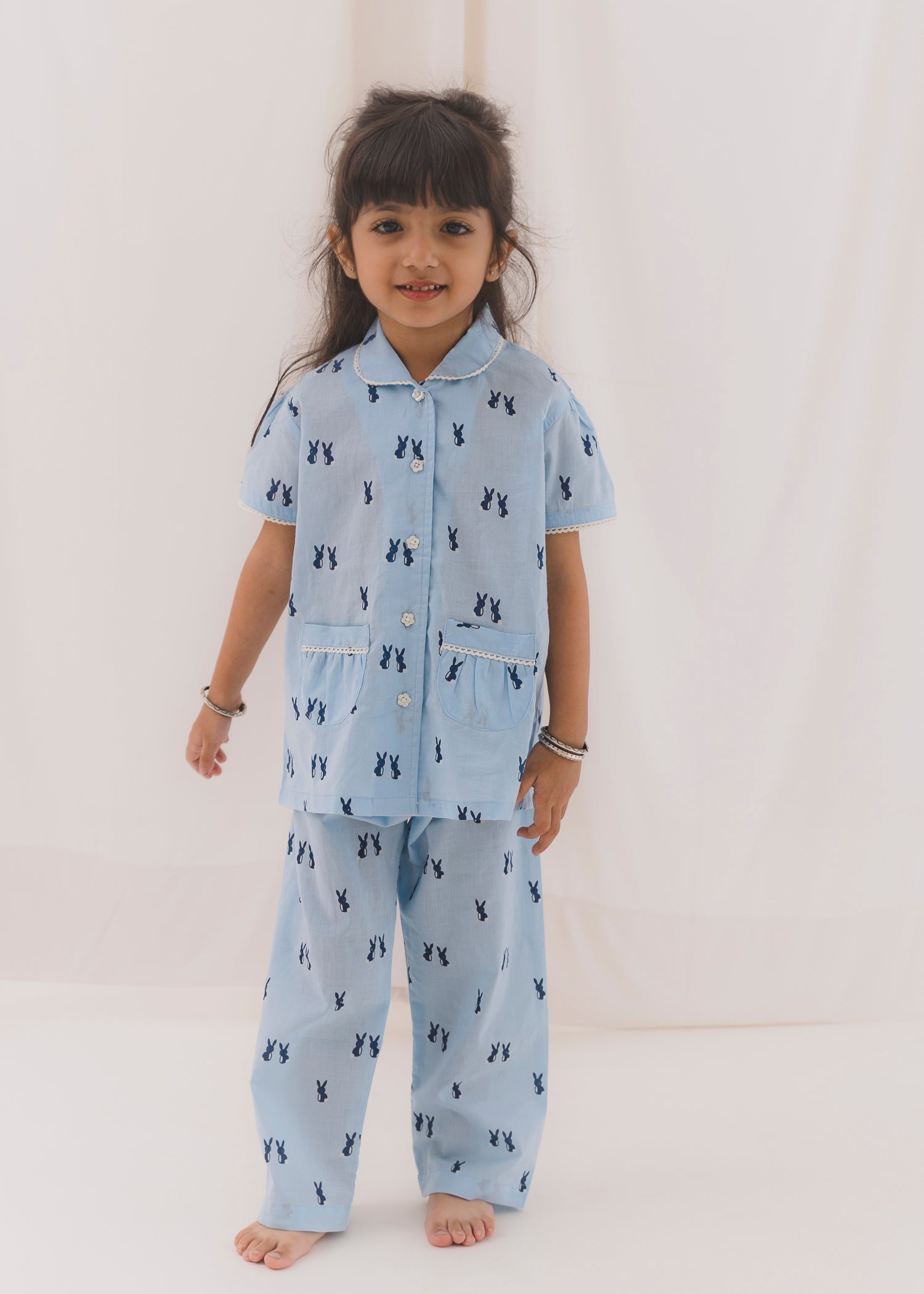 Rabbir Blue Half Sleeves Cotton Nightsuit (1-12 Yrs)