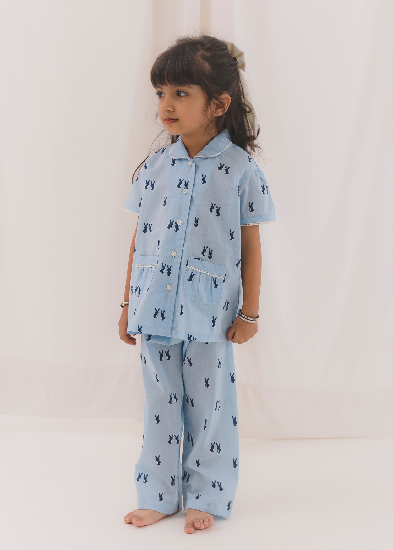 Rabbir Blue Half Sleeves Cotton Nightsuit (1-12 Yrs)