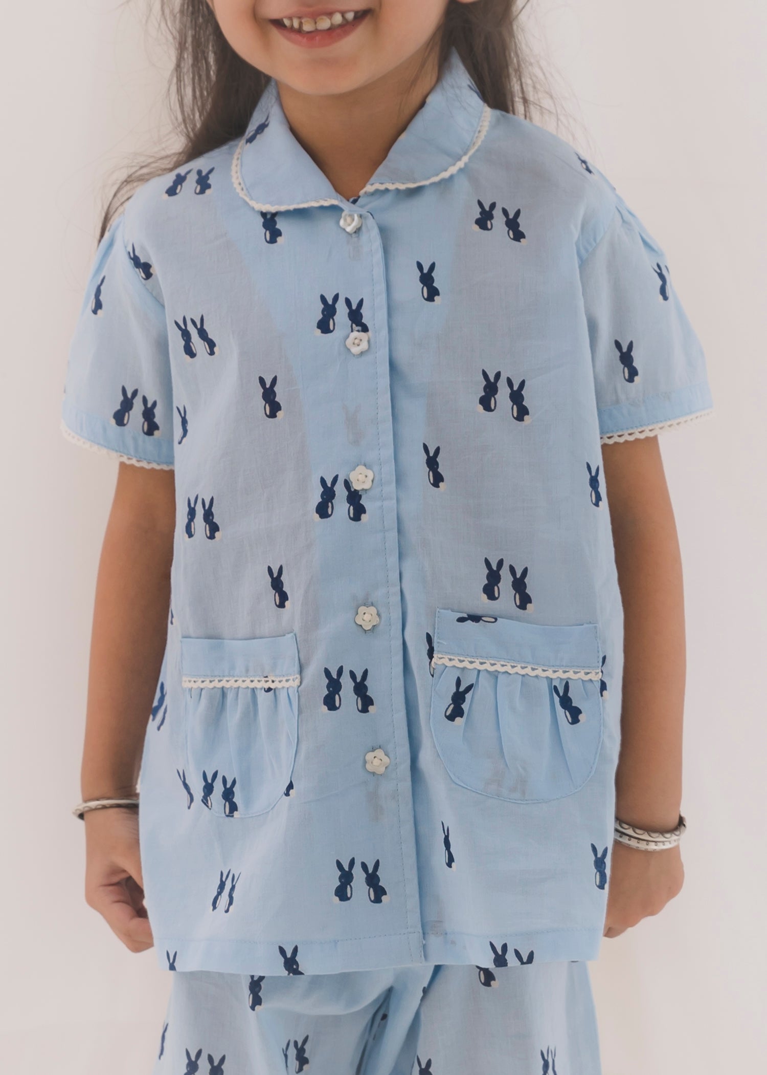 Rabbit Blue Cotton Unisex Nightsuit Baby (3-12 months)