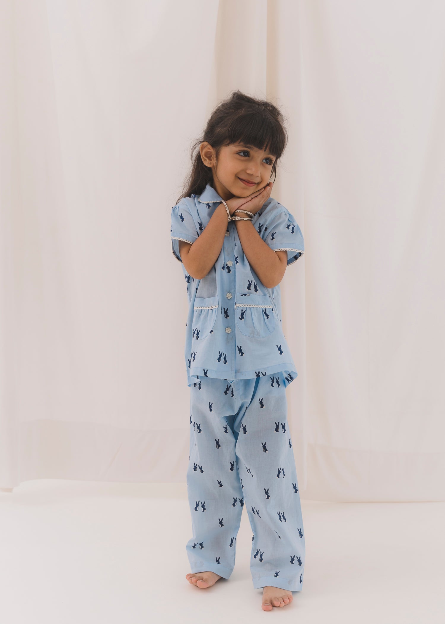 Rabbir Blue Half Sleeves Cotton Nightsuit (1-12 Yrs)