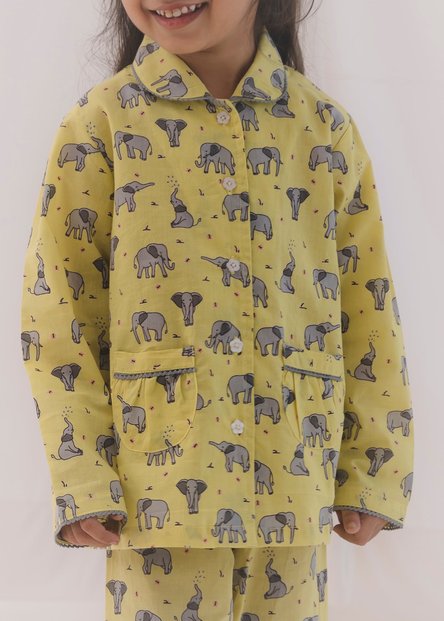 Tusky Yellow Full Sleeves Cotton Nightsuit (1-12 Yrs)