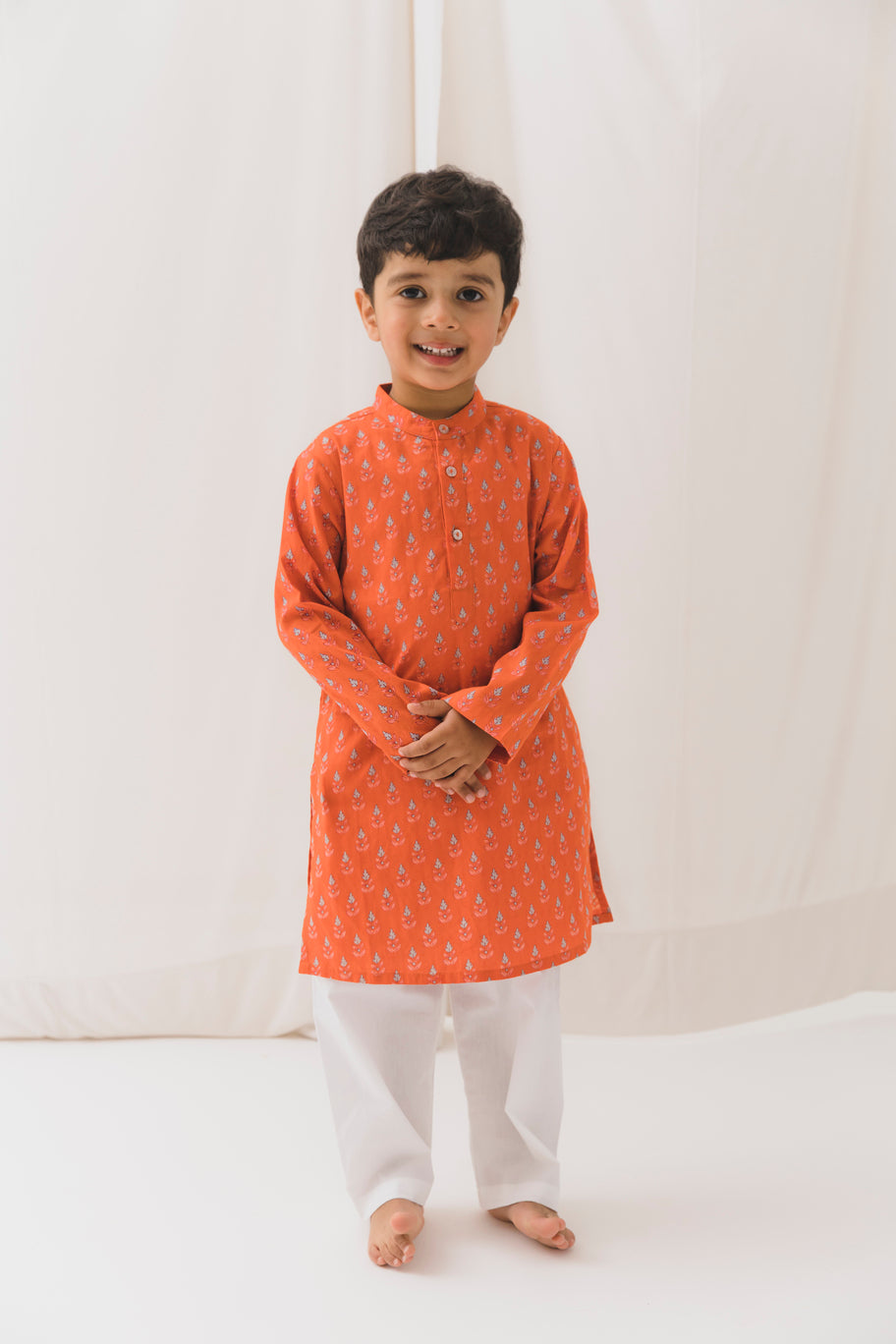 Pallav Cotton Kurta-Orange (12 Month to 12 Year)
