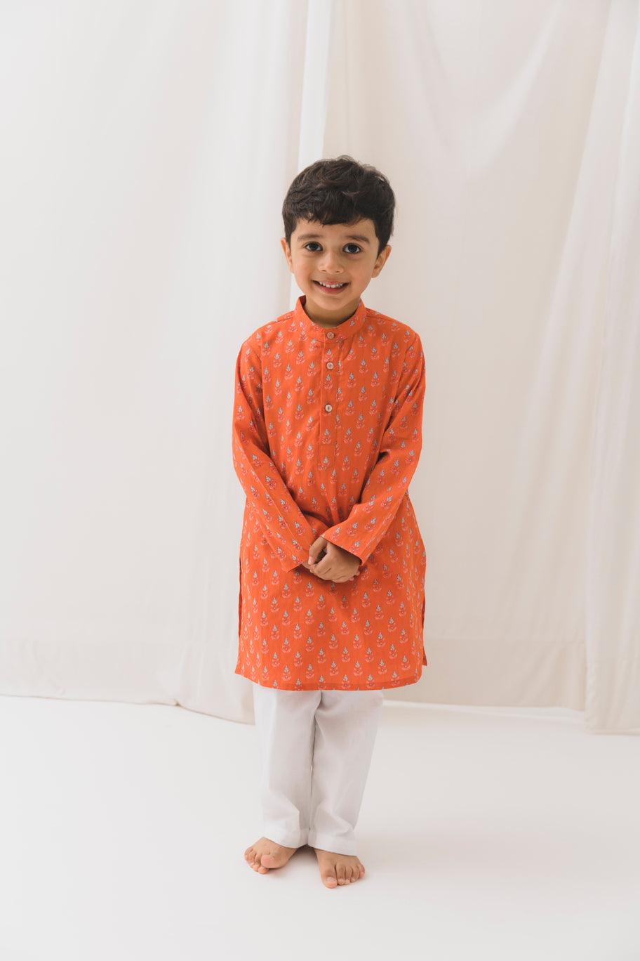 Pallav Cotton Kurta-Orange (12 Month to 12 Year)