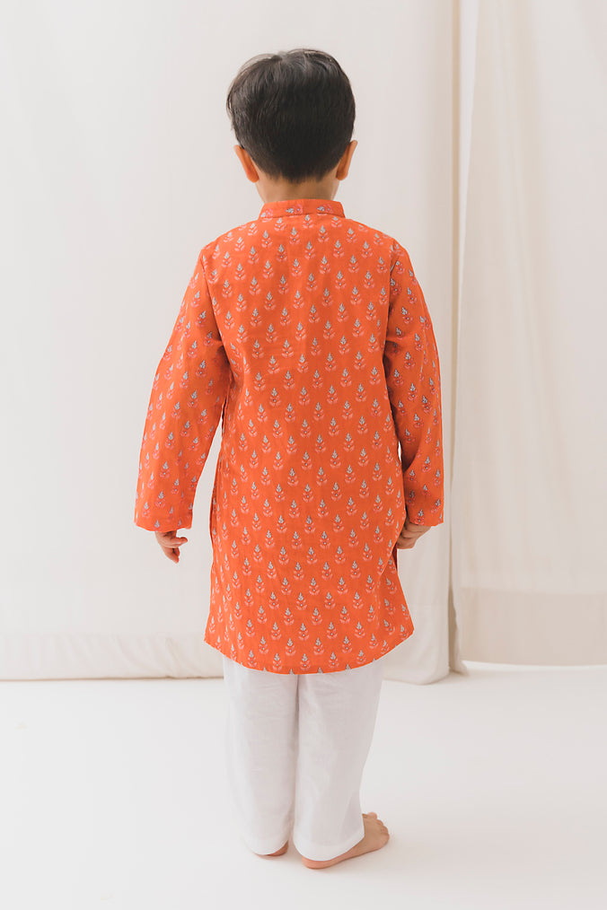 Pallav Cotton Kurta-Orange (12 Month to 12 Year)