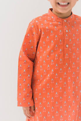 Pallav Cotton Kurta-Orange (12 Month to 12 Year)