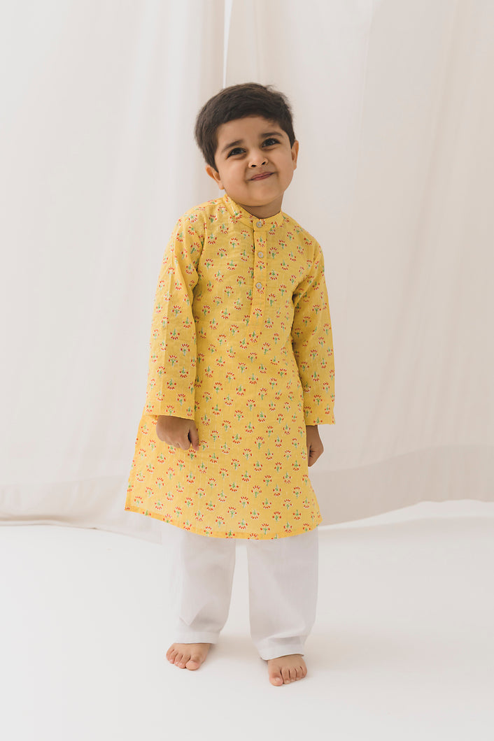 Kusum Cotton Kurta-Yellow (12 Month to 12 Year)