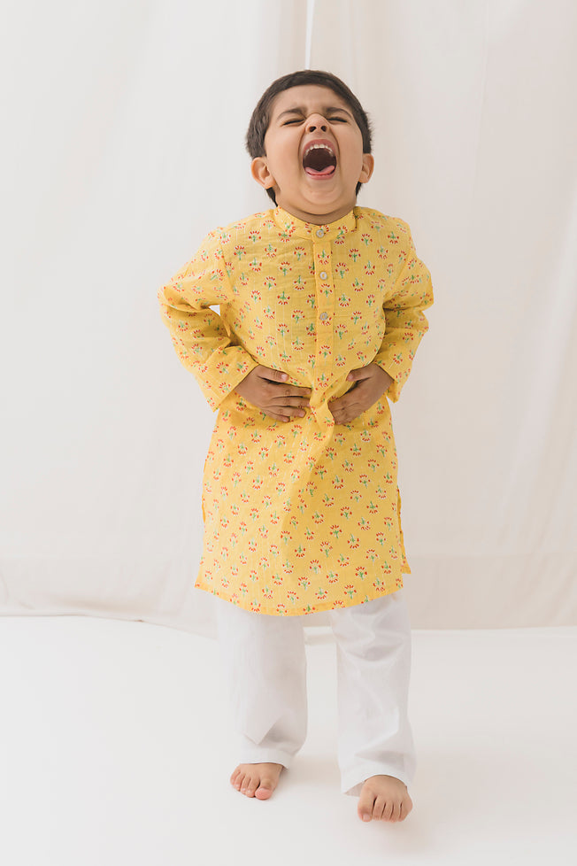 Kusum Cotton Kurta-Yellow (12 Month to 12 Year)