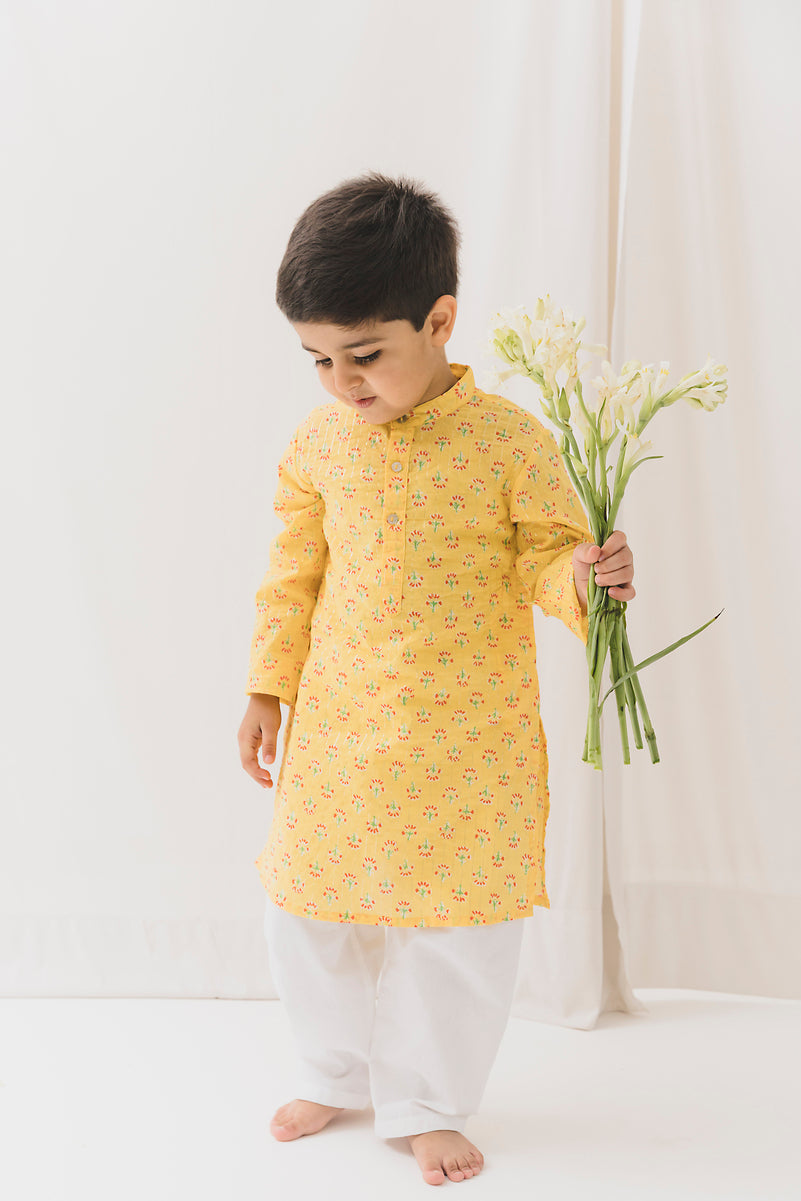 Kusum Cotton Kurta-Yellow (12 Month to 12 Year)