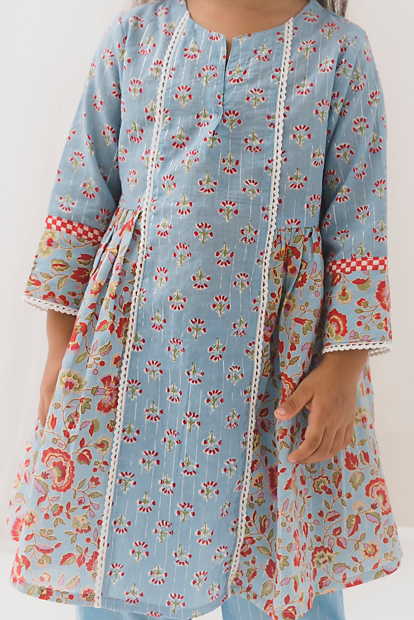 Gauri Cotton Kurta Pant Set-Blue ( 2 Year to 12 Year)