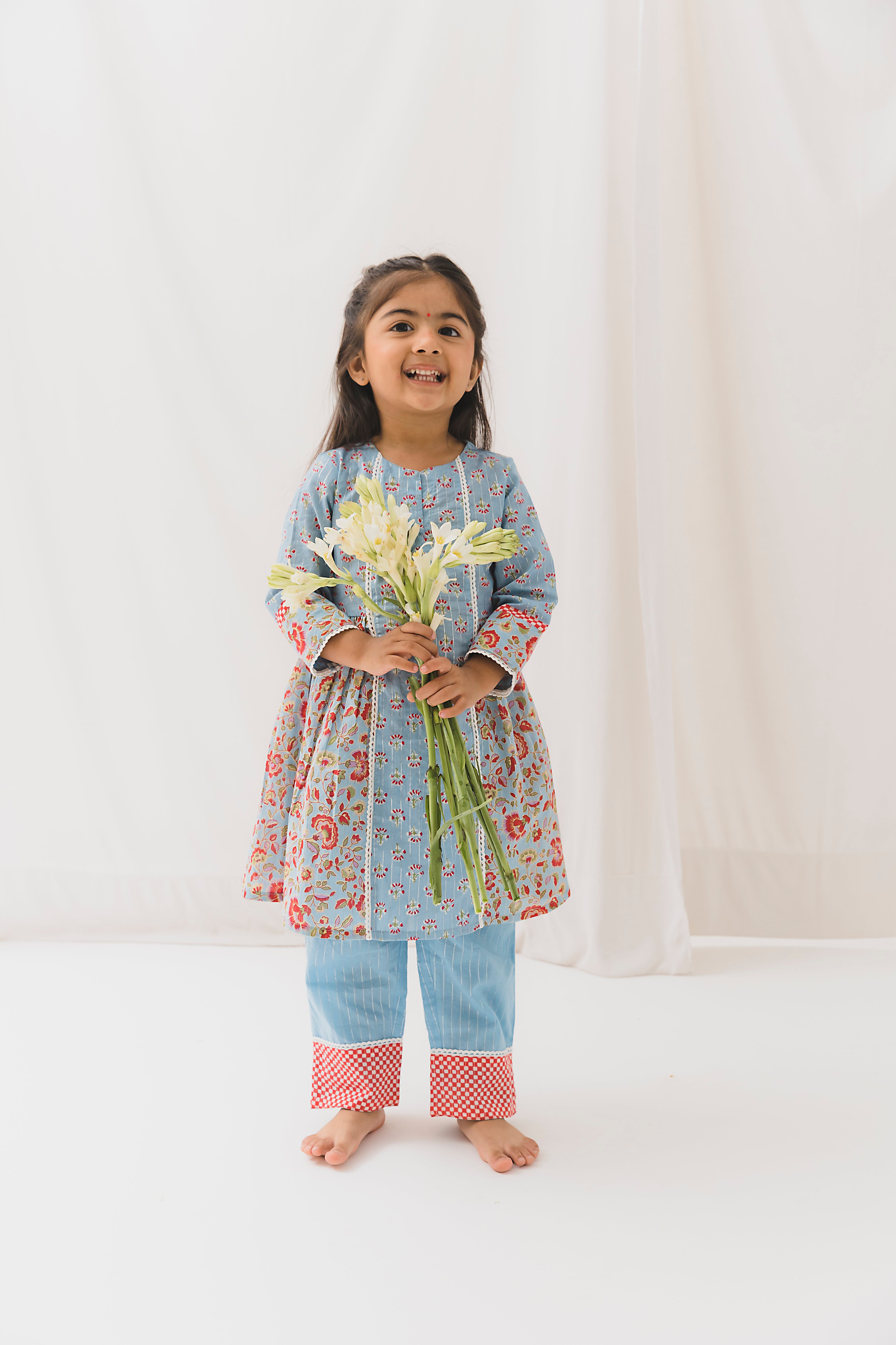 Gauri Cotton Kurta Pant Set-Blue ( 2 Year to 12 Year)