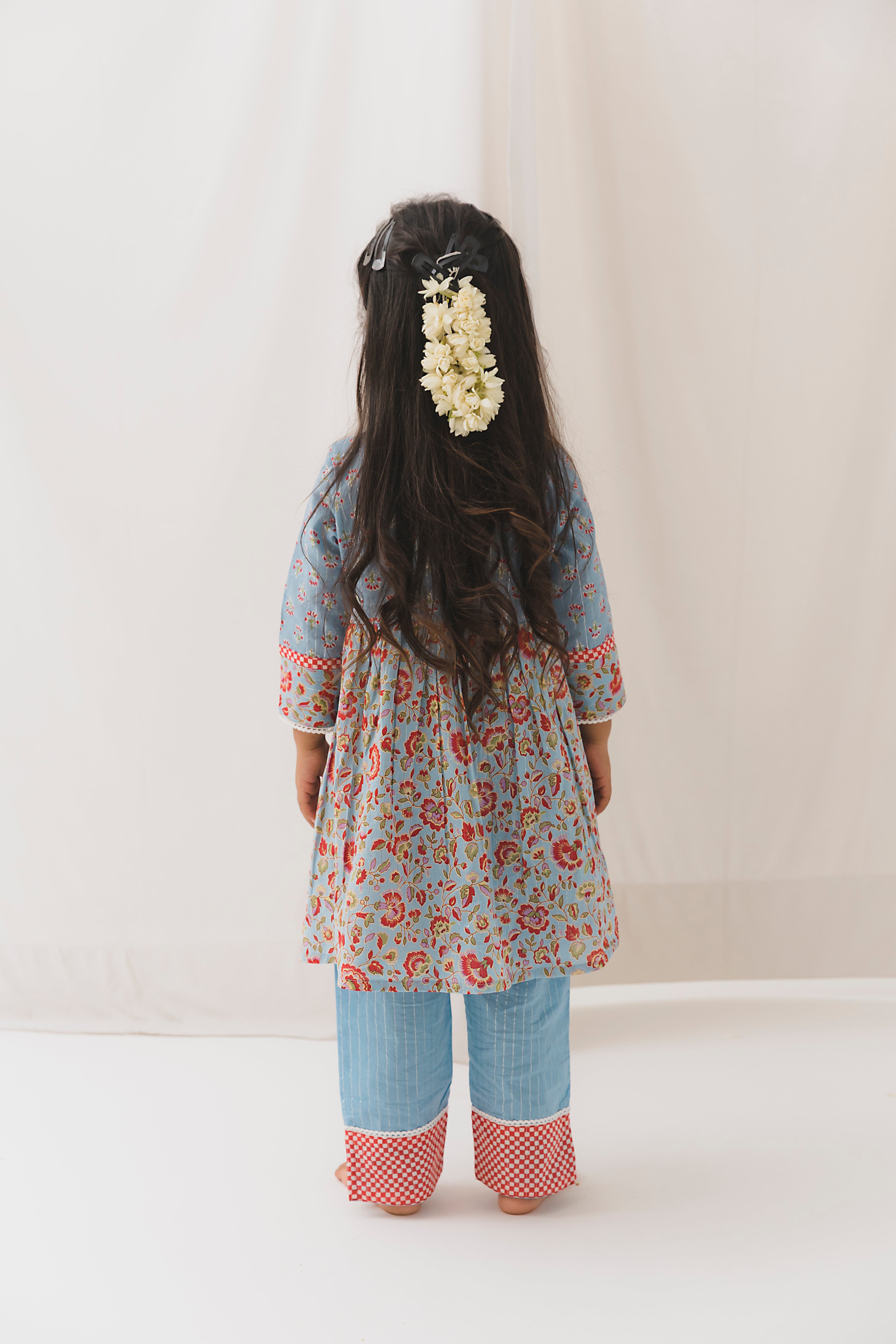 Gauri Cotton Kurta Pant Set-Blue ( 2 Year to 12 Year)