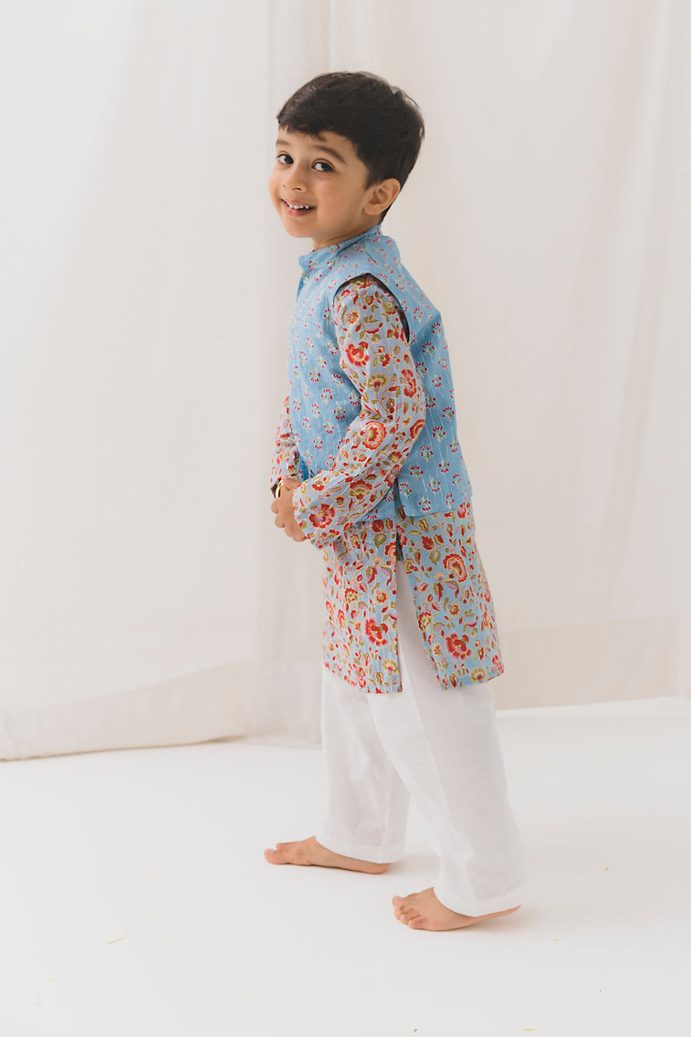 Nikunj Cotton Kurta Bundi Set-Blue (12 Month to 12 Year)