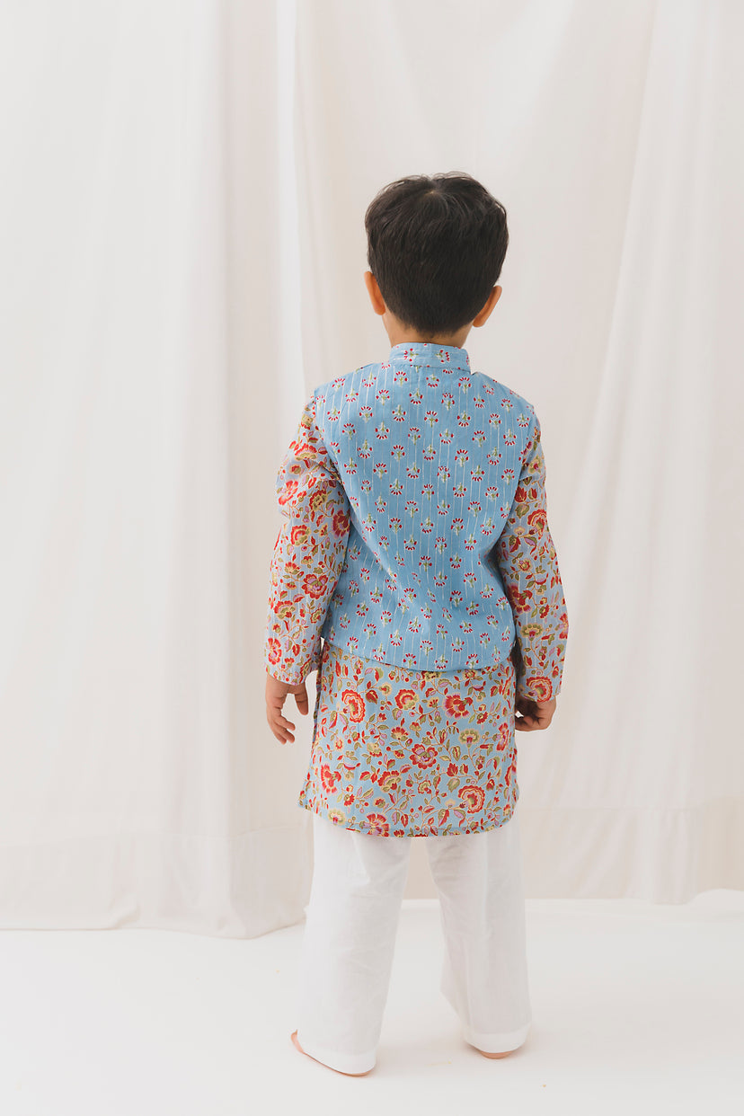 Nikunj Cotton Kurta Bundi Set-Blue (12 Month to 12 Year)