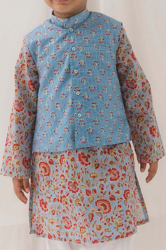 Nikunj Cotton Kurta Bundi Set-Blue (12 Month to 12 Year)