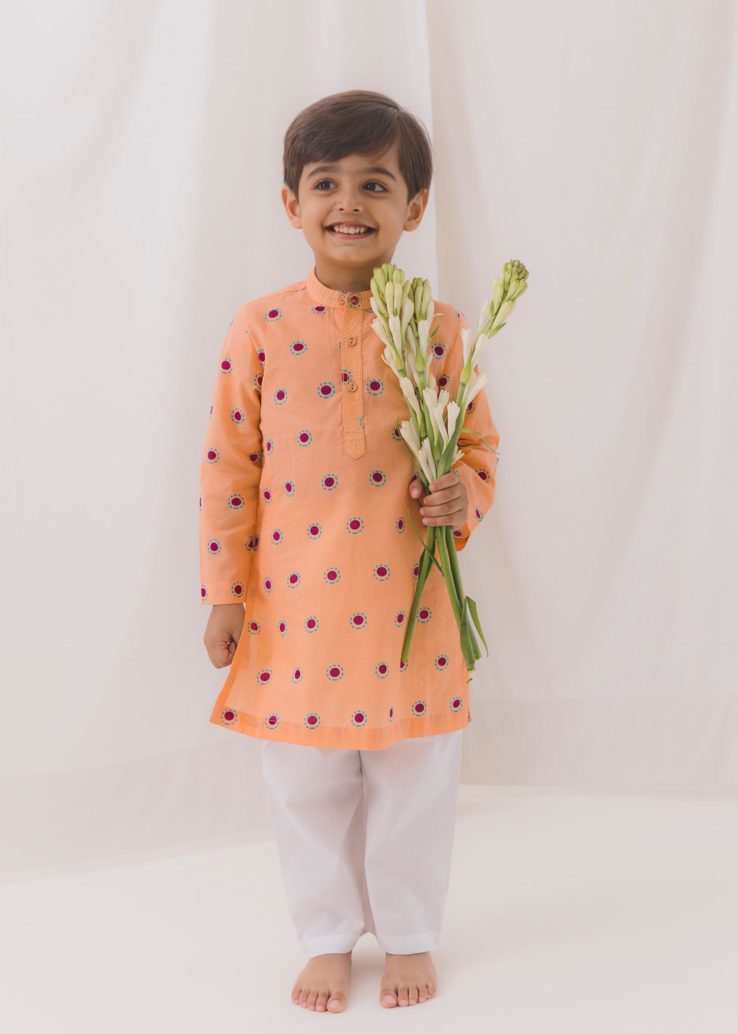 TBS Bindi Cotton Dobby Kurta-Peach (6 Month to 14 Year)