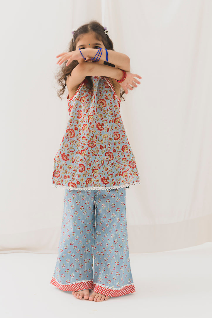Olivia Cotton Kurta Pant Set-Blue ( 2 Year to 12 Year)