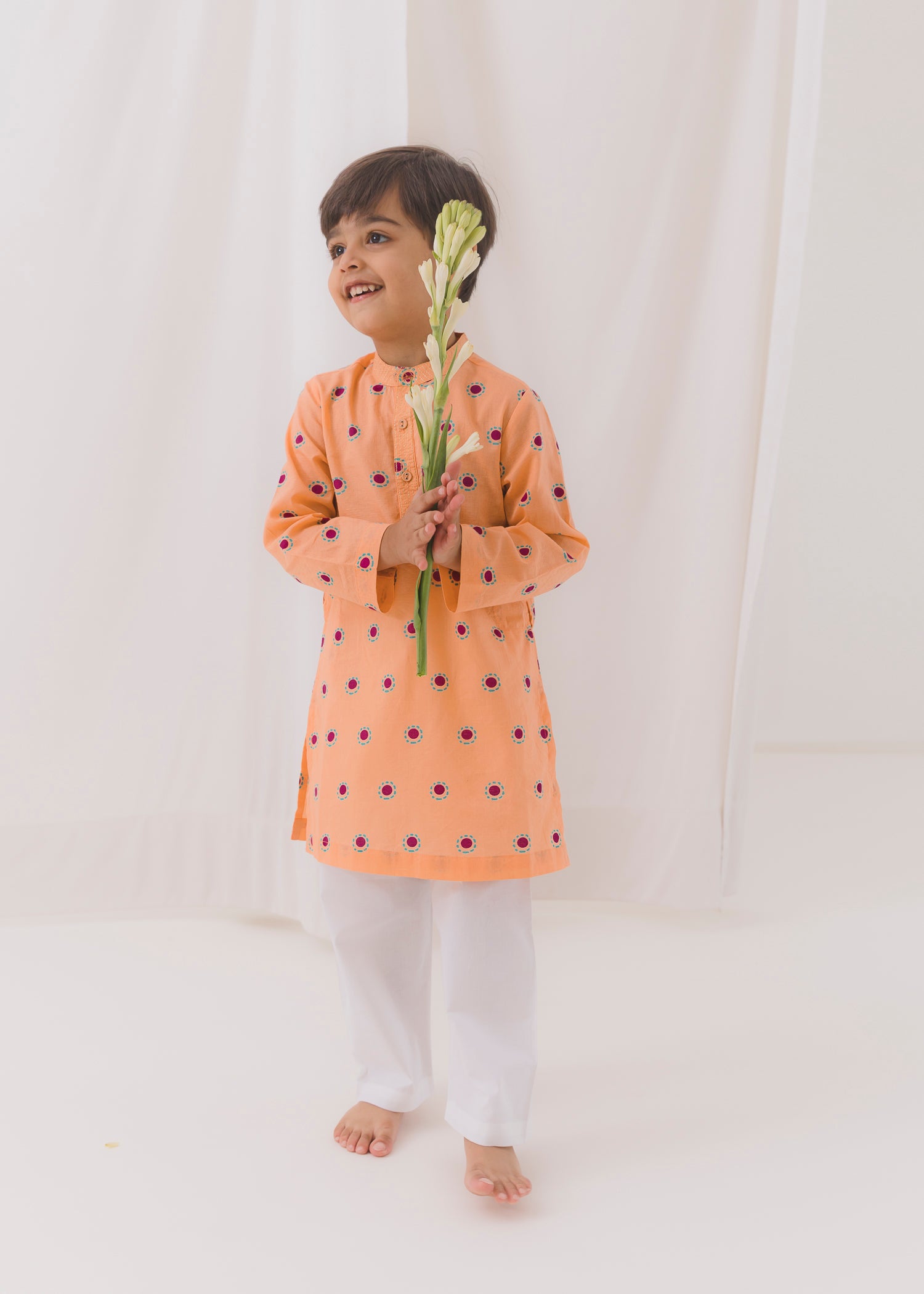 TBS Bindi Cotton Dobby Kurta-Peach (6 Month to 14 Year)