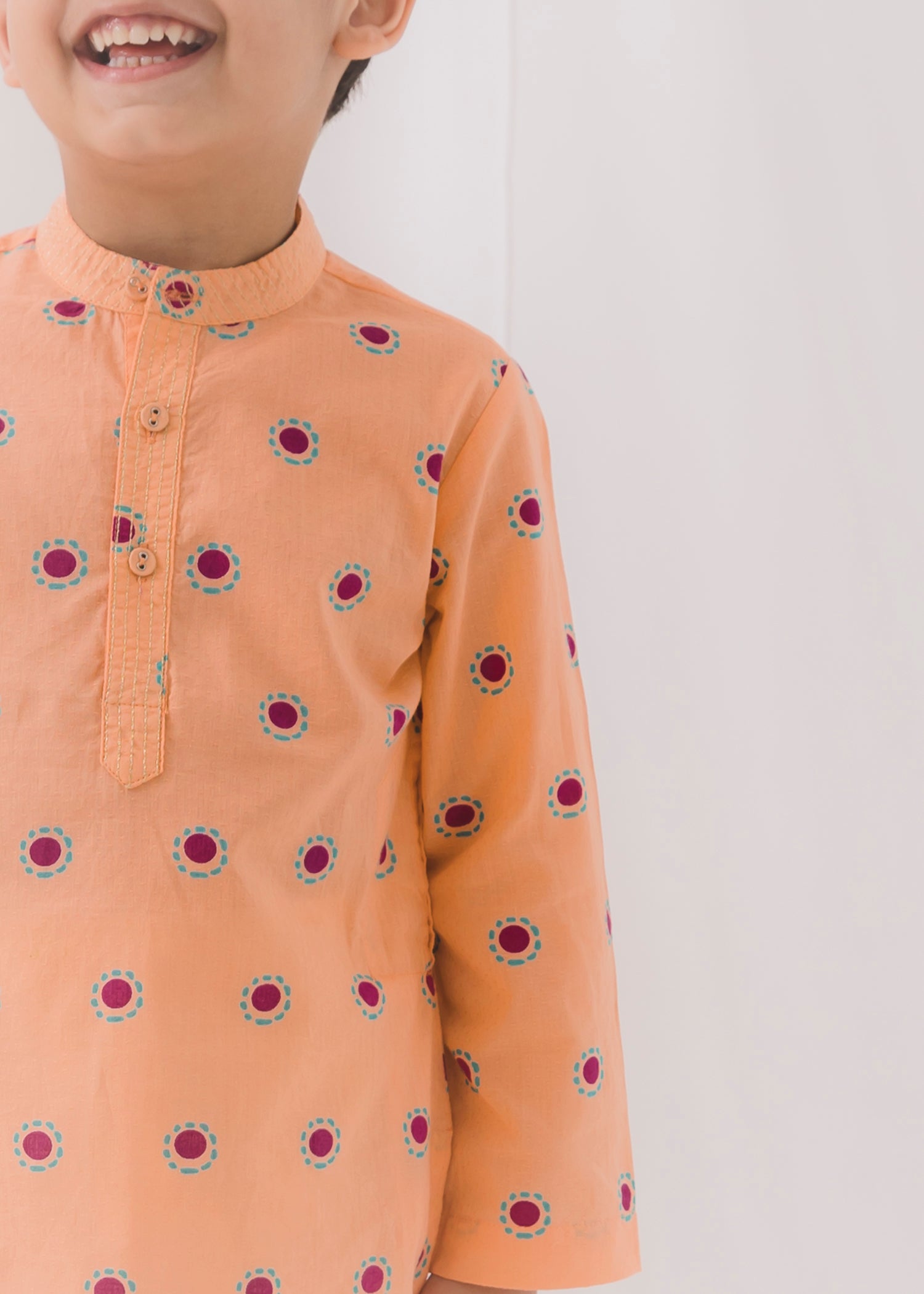 TBS Bindi Cotton Dobby Kurta-Peach (6 Month to 14 Year)