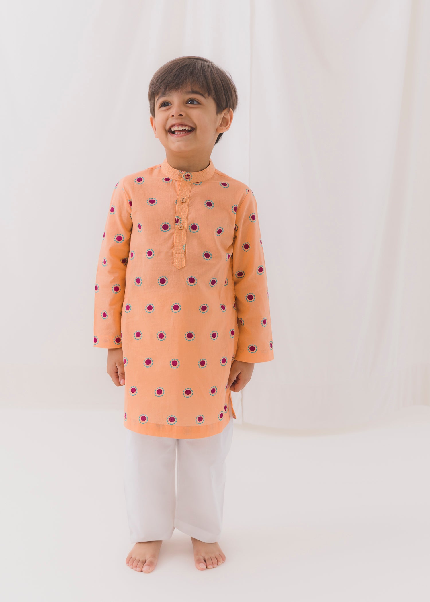 TBS Bindi Cotton Dobby Kurta-Peach (6 Month to 14 Year)