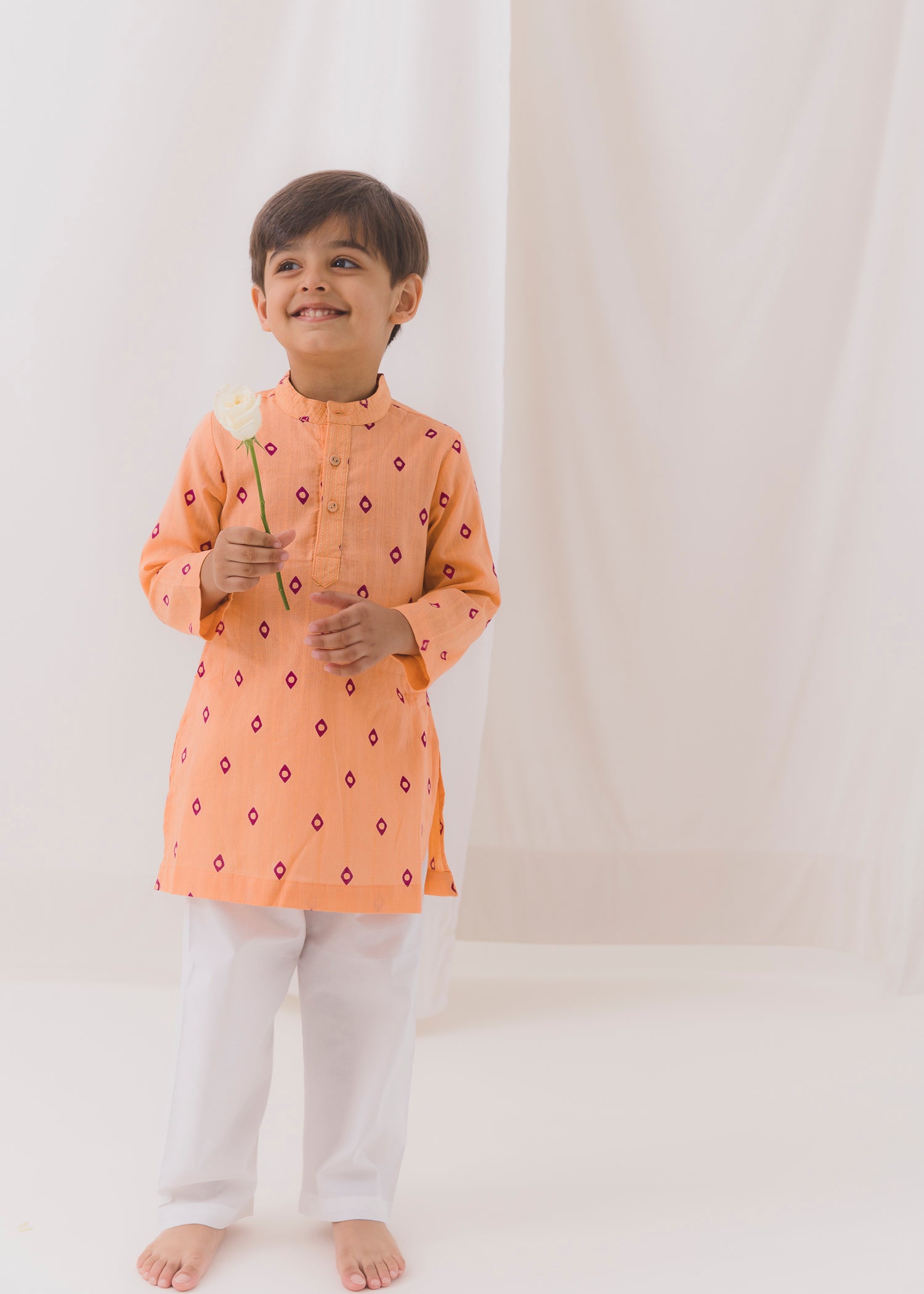 TBS Diamond Cotton Dobby Kurta-Peach (6 Month to 14 Year)