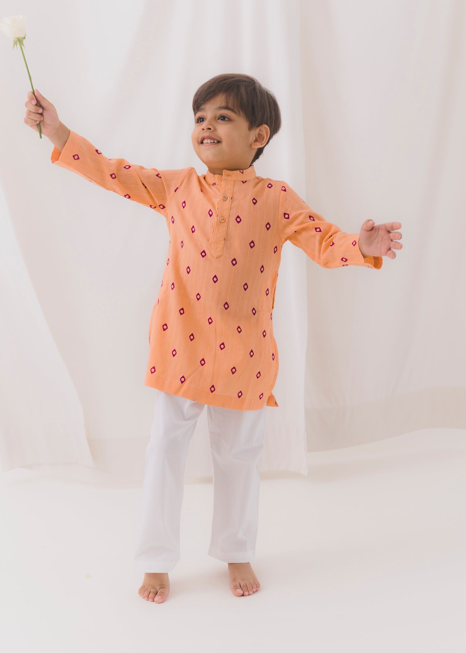 TBS Diamond Cotton Dobby Kurta-Peach (6 Month to 14 Year)