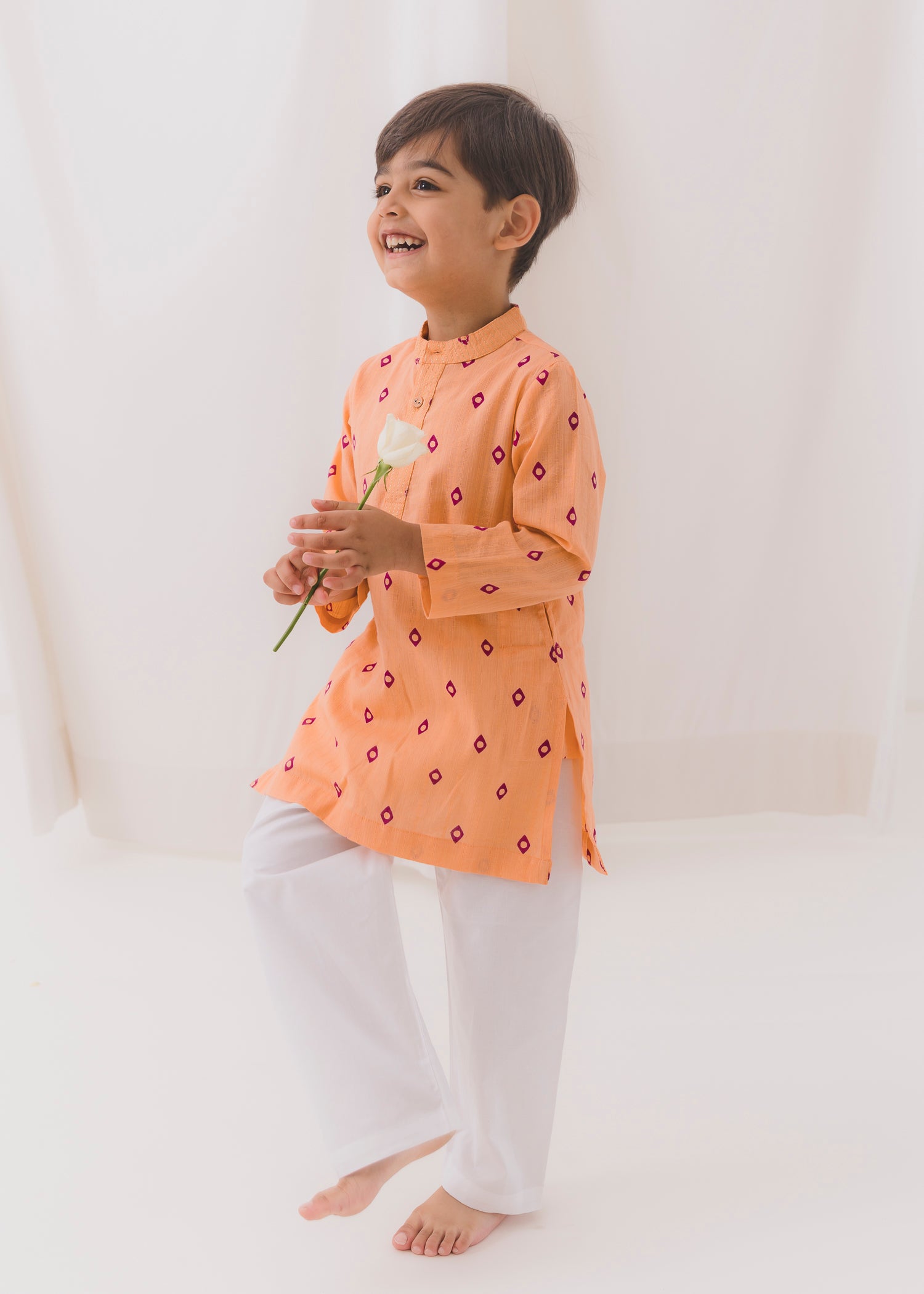 TBS Diamond Cotton Dobby Kurta-Peach (6 Month to 14 Year)