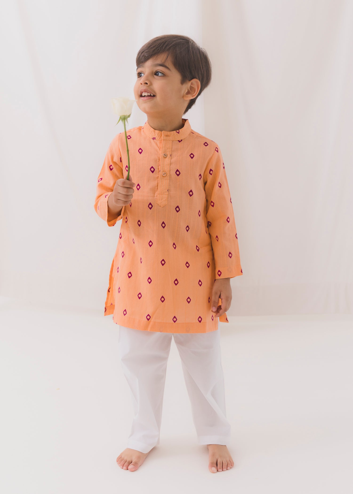 TBS Diamond Cotton Dobby Kurta-Peach (6 Month to 14 Year)