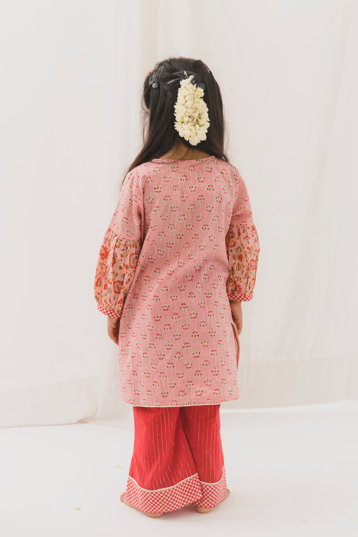 Aarvi Cotton Kurta Pant Set – Pink/Red ( 2 Year to 12 Year)