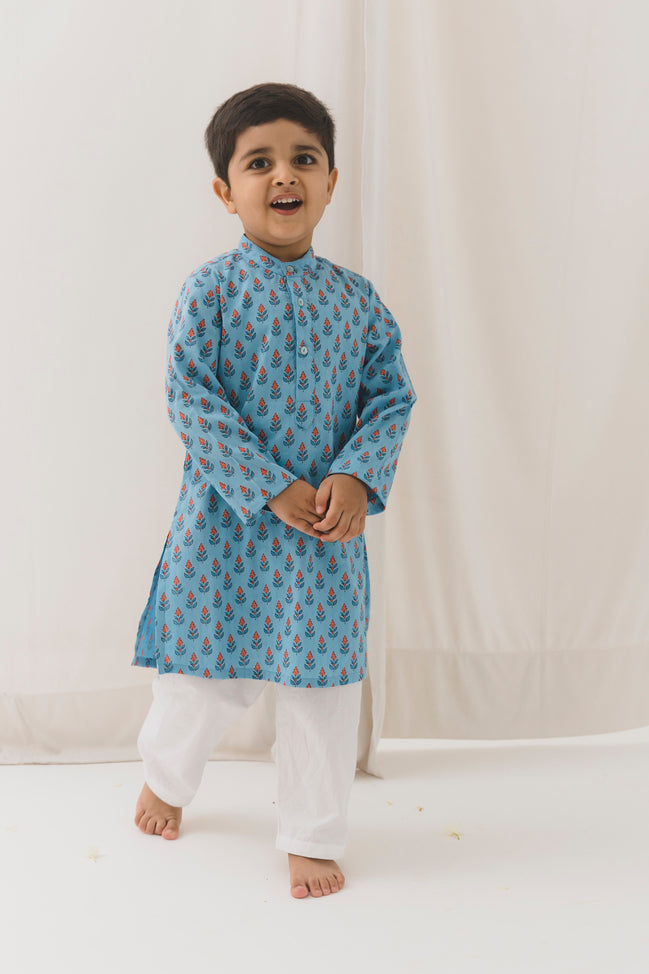 Pallav Cotton Kurta-Blue (12 Month to 12 Year)