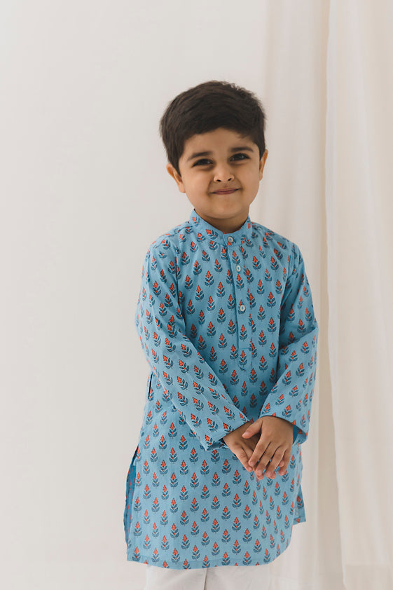 Pallav Cotton Kurta-Blue (12 Month to 12 Year)