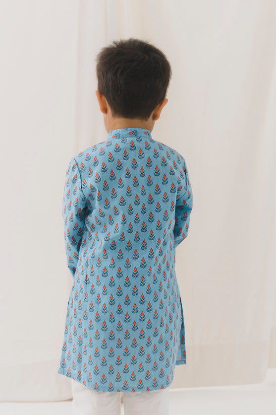 Pallav Cotton Kurta-Blue (12 Month to 12 Year)