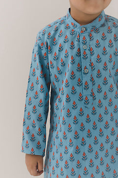 Pallav Cotton Kurta-Blue (12 Month to 12 Year)