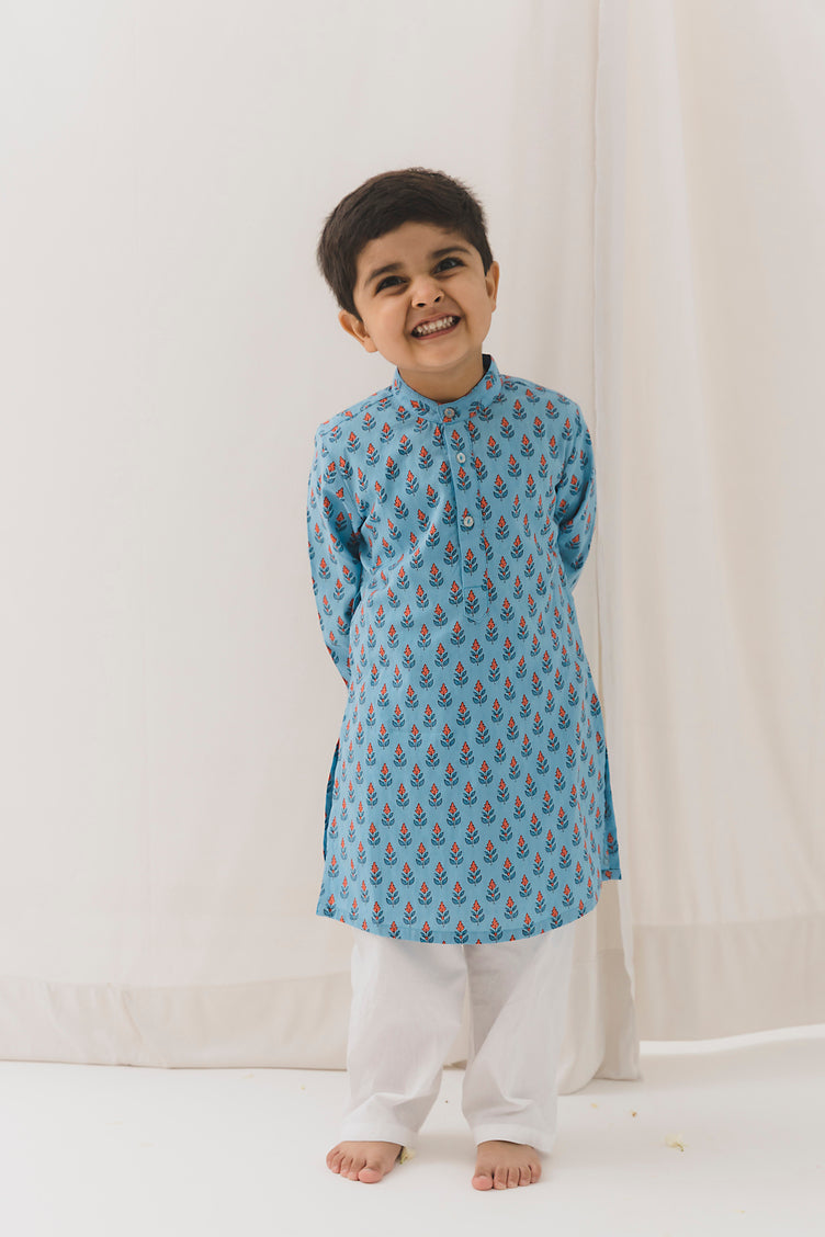 Pallav Cotton Kurta-Blue (12 Month to 12 Year)