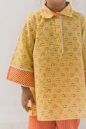 Yashvi Cotton Kurta Pant Set-Yellow/Orange ( 2 Year to 12 Year)