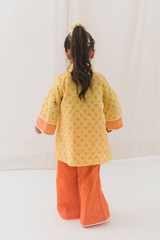 Yashvi Cotton Kurta Pant Set-Yellow/Orange ( 2 Year to 12 Year)