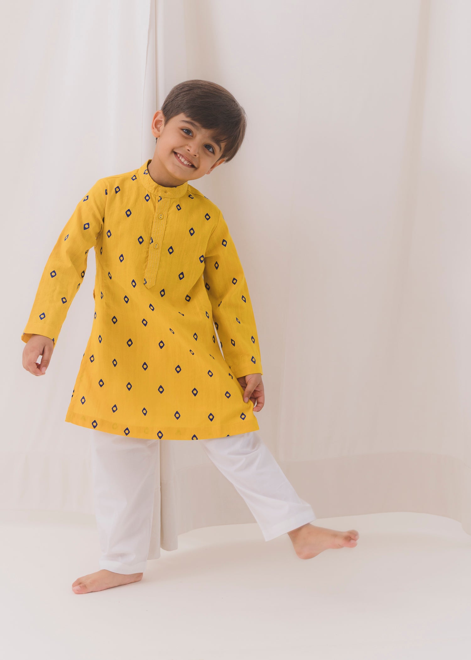 TBS Diamond Cotton Dobby Kurta-Yellow (6 Month to 14 Year)