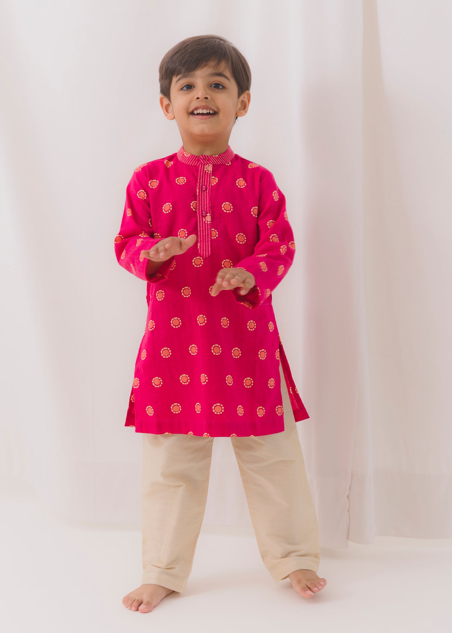 TBS Bindi Cotton Dobby Kurta-Pink (6 Month to 14 Year)