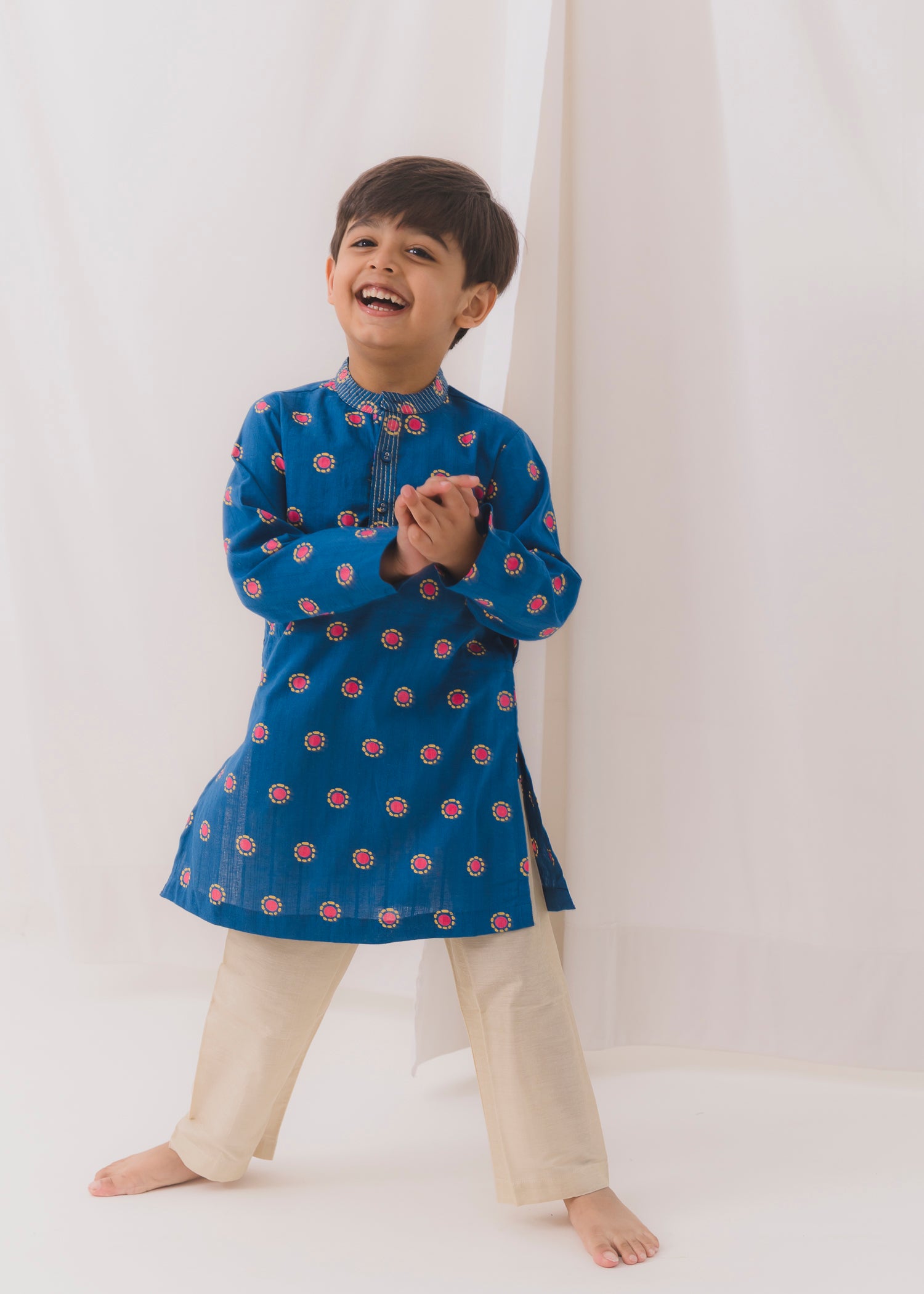TBS Bindi Cotton Dobby Kurta-Blue (6 Month to 14 Year)