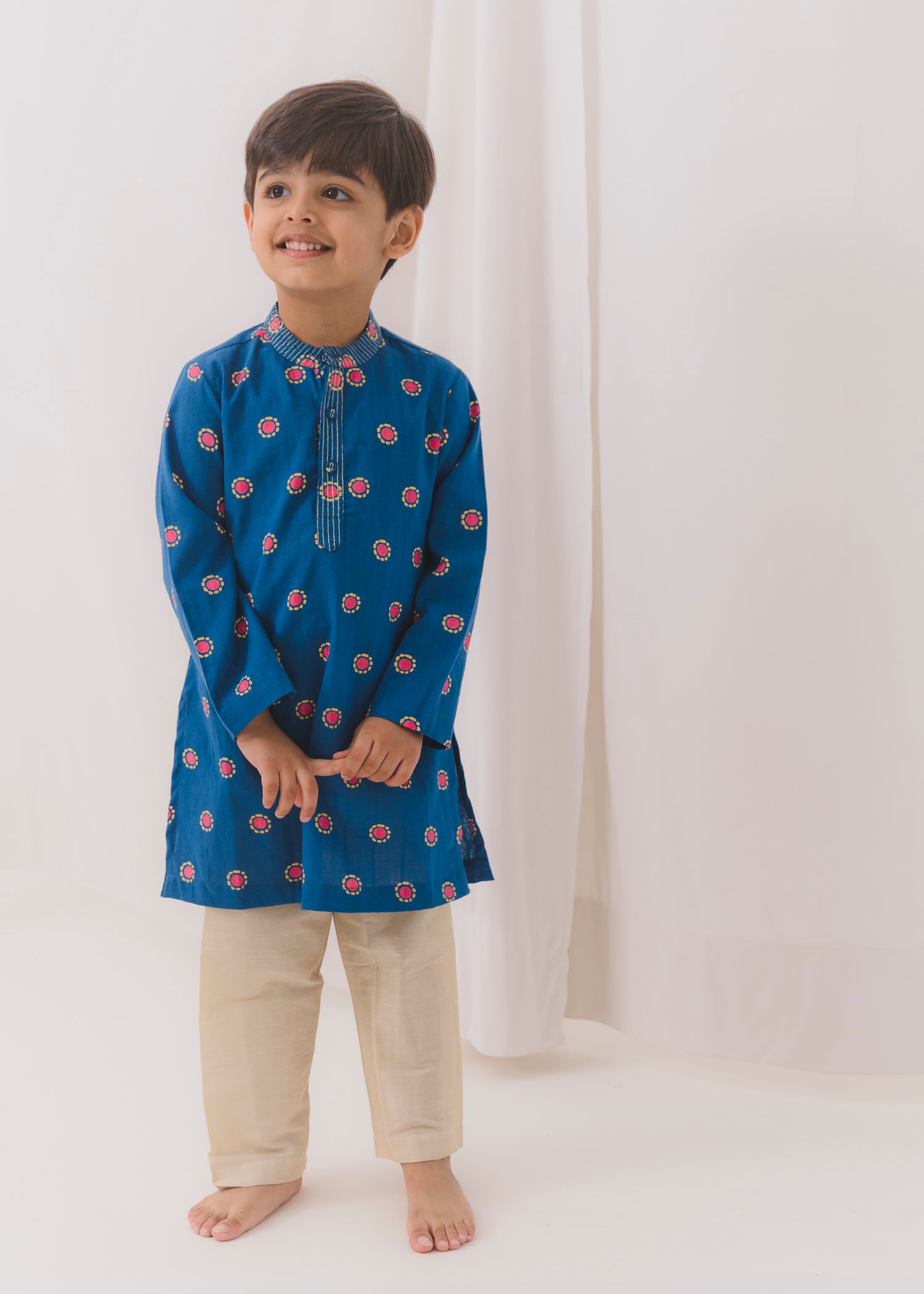 TBS Bindi Cotton Dobby Kurta-Blue (6 Month to 14 Year)