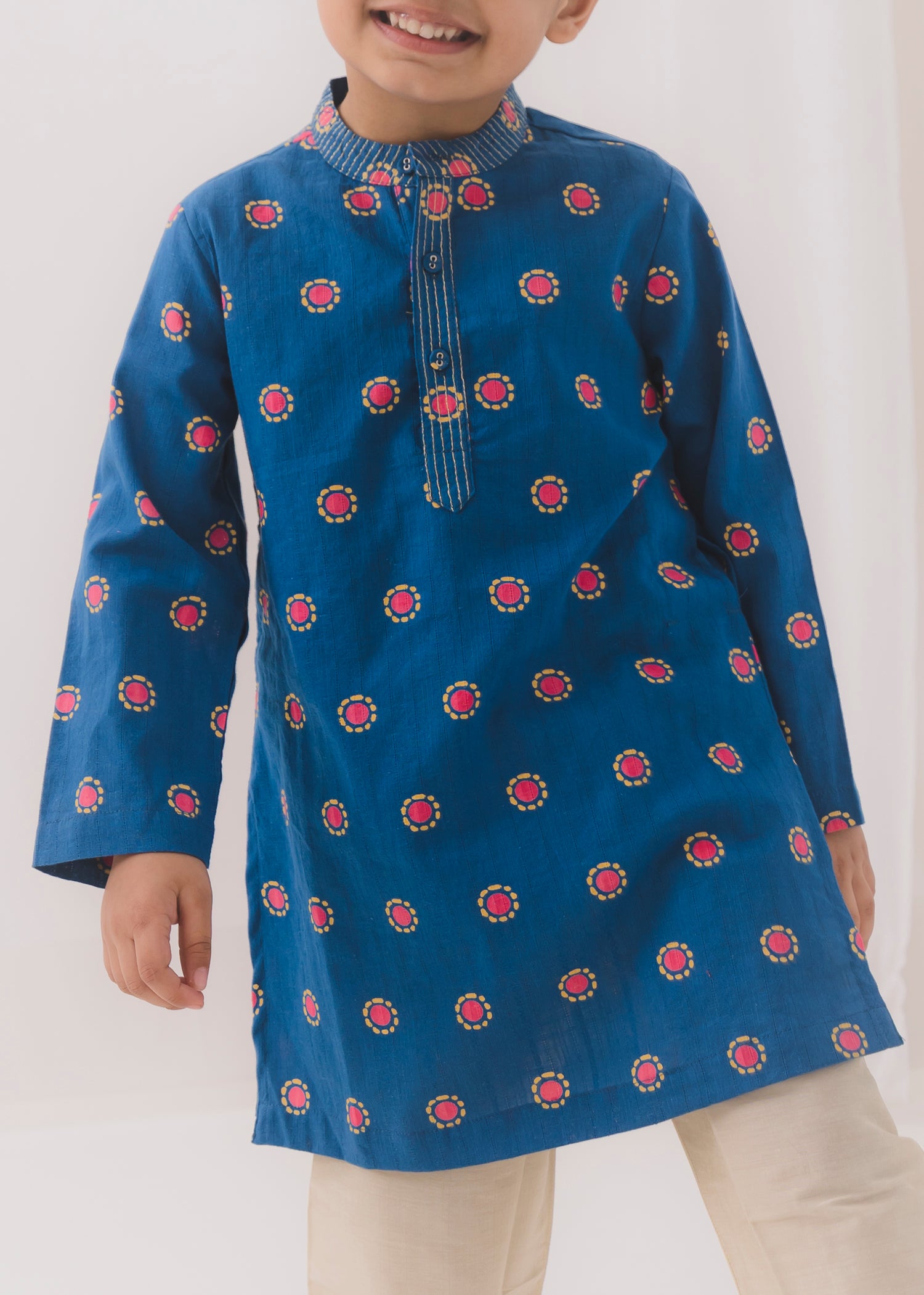 TBS Bindi Cotton Dobby Kurta-Blue (6 Month to 14 Year)