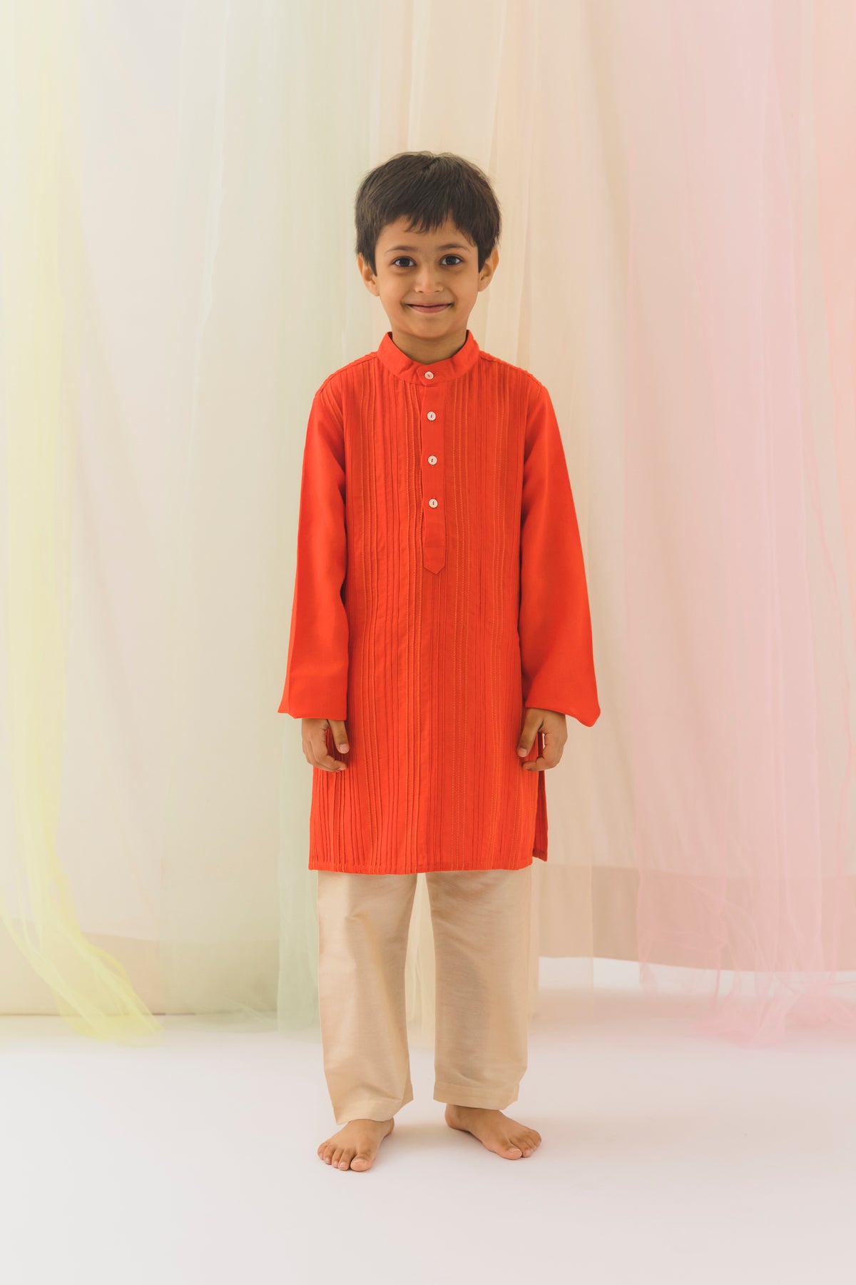 Pintucks Boys Kurta – Orange (6 Months to 14 Years)