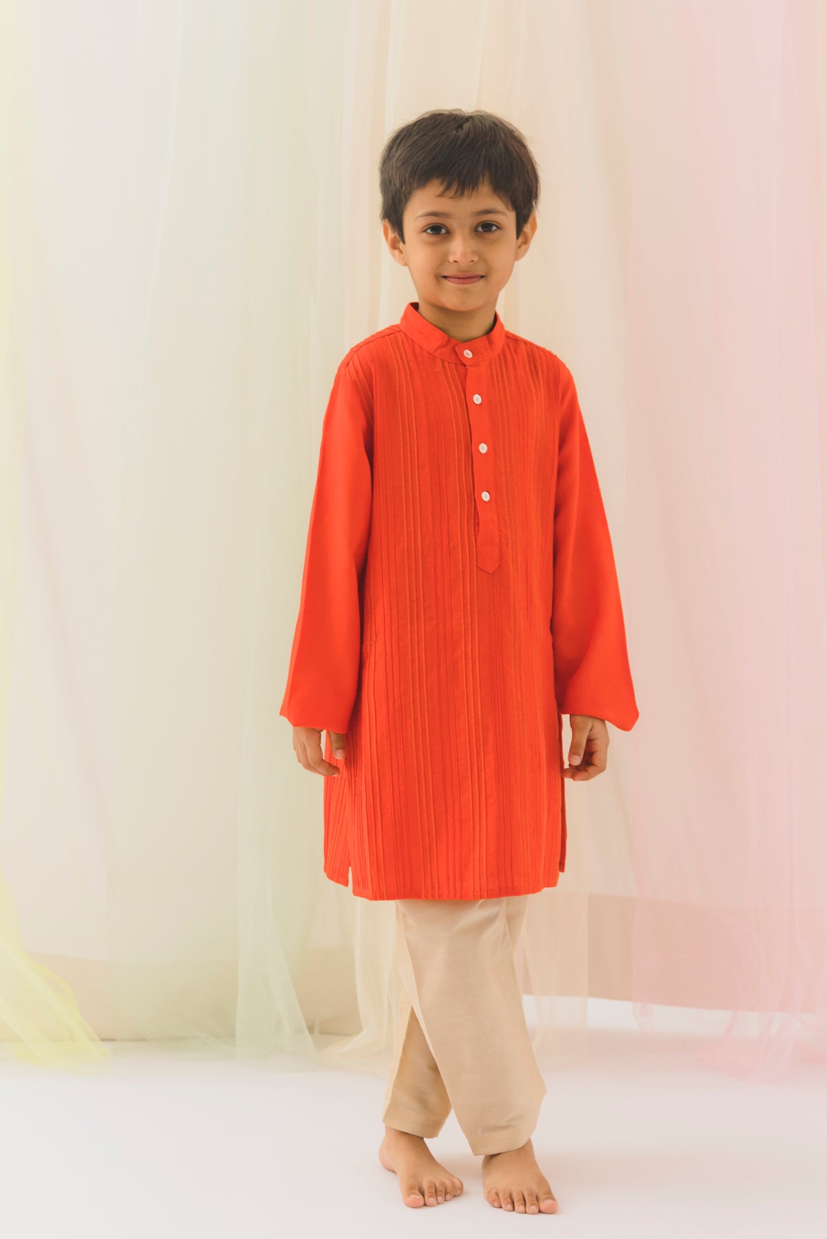 Pintucks Boys Kurta – Orange (6 Months to 14 Years)