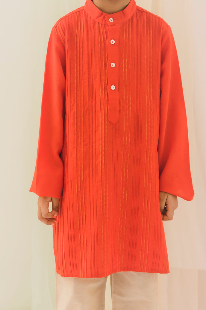 Pintucks Boys Kurta – Orange (6 Months to 14 Years)