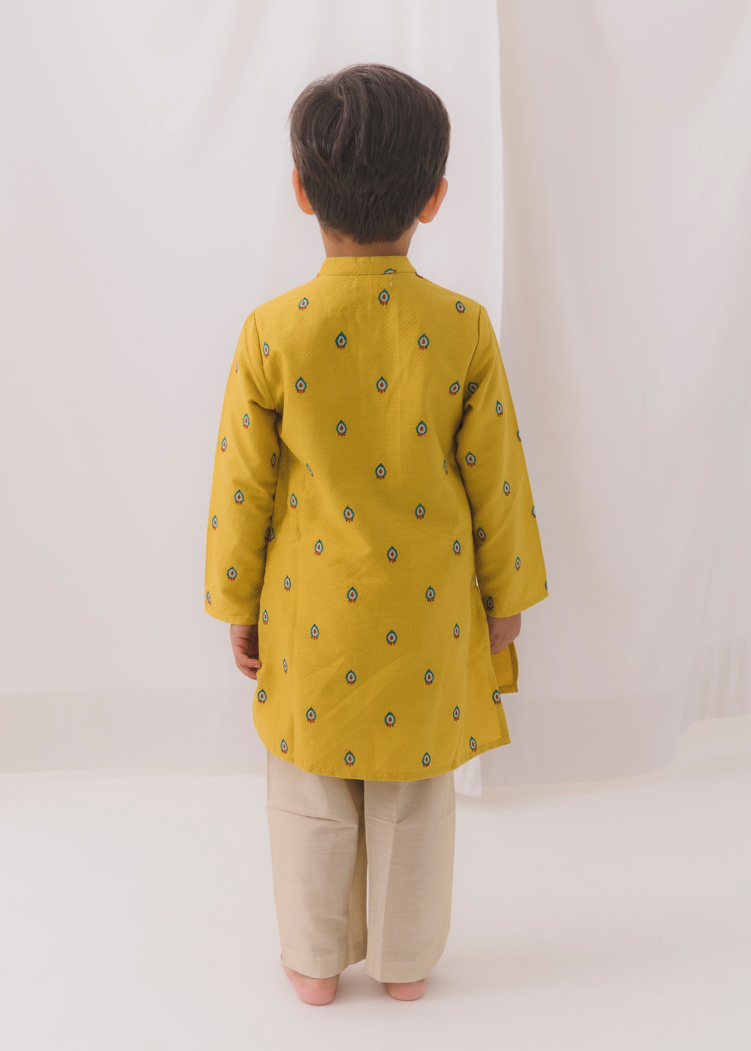 Embroidered Cotton Dobby Kurta-Mustard (6 Month to 14 Year)